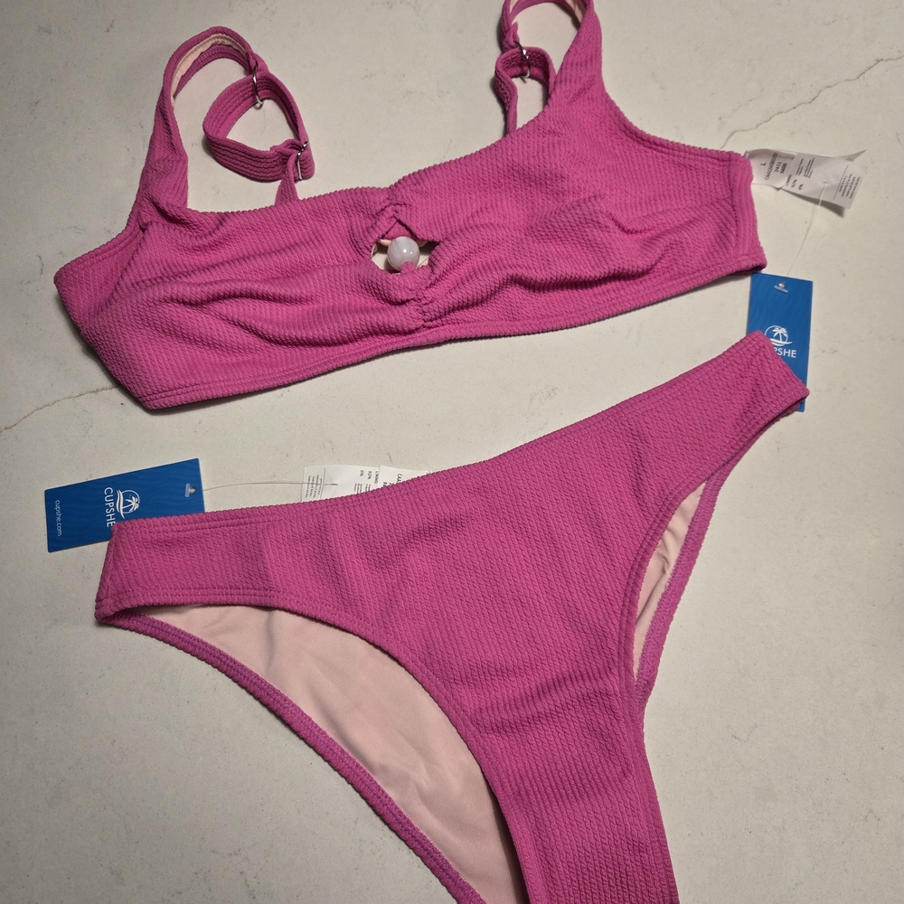 Cupshe Vibrant Pink Textured Bikini